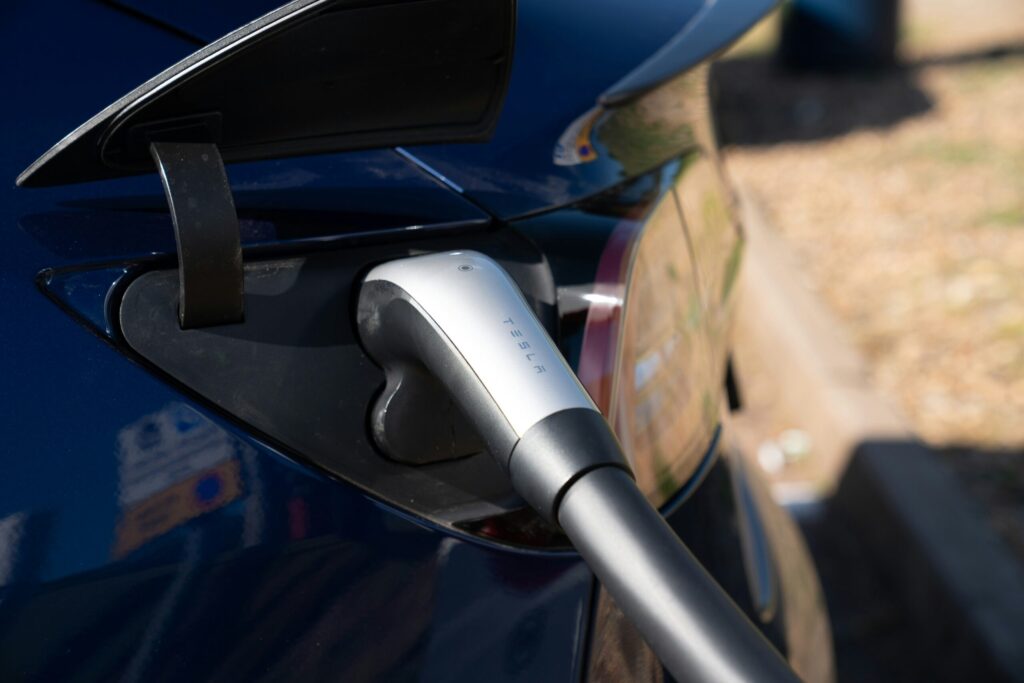 Electric vehicle connected to a charging station